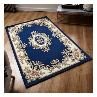 (BLUE, x cm) Traditional Pure Wool Rugs Hall Runner Round Circle Half Moon Mat Small Extra Large