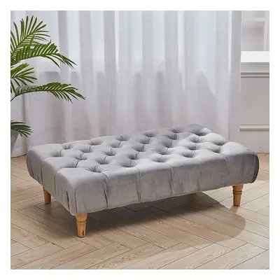 Velvet Rectangle Buttoned Footstool with Wood Legs