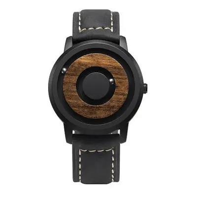 (Black scale) Minimalist Novelty Wood Dial Magnetic Scaleless Belt Natural Forest Fashion Men's 