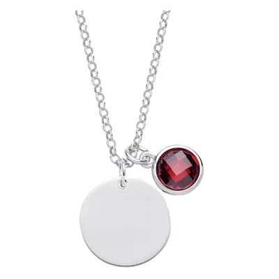 Jewelco London Sterling Silver Pommegranate-Red Checkerboard Button CZ January Birthstone Medall