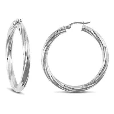 Jewelco London Sterling Silver Twist Hoop Earrings - 4mm - 3.7cm - AER002D