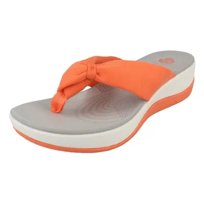 (UK 8, Coral (Orange)) Ladies Clarks Cloud Steppers Toe Post Sandals Arla Glison - D Fit