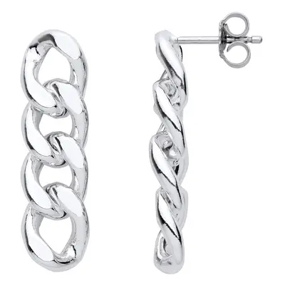 Jewelco London Ladies Rhodium Plated Sterling Silver Plaited Flat Twist Oval Hoop Earrings 15mm 