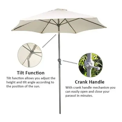 2m Cream WindUp Garden Parasol Umbrella Aluminium Tilting Crank Handle