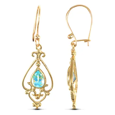 Jewelco London Ladies 9ct Yellow Gold Light Blue Pear Topaz Tears of Joy Chandelier Drop Earring