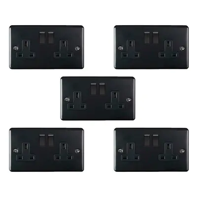 5 PACK Gang Double UK Plug Socket MATT BLACK 13A Switched Power Outlet