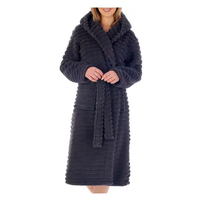 (Charcoal, Small - UK 10/12) Slenderella Ladies Striped Teddy Bear Fleece Hooded Wrap Dressing G