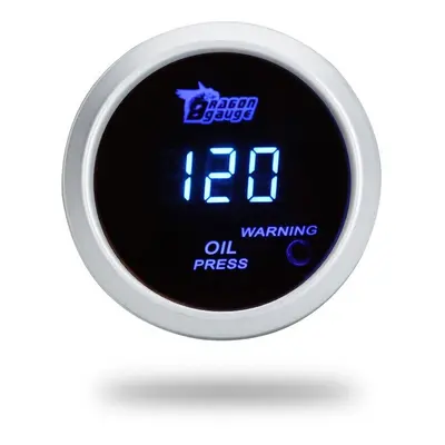 (Silver) Digital Oil Pressure Meter Gauge with Sensor for Auto Car 52mm 2in LCD 0~120PSI Warning