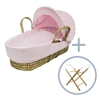 Girls Pink Dimple Palm Moses Basket with Opal Folding Stand Natural