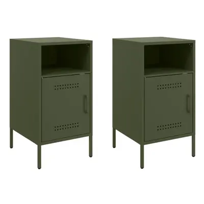 vidaXL Bedside Cabinets Nightstand Bed Side Table pcs Olive Green Steel