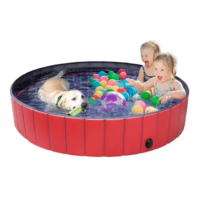 (Red) Pet Pool PVC Foldable Paddling Pool Pet Bathtub Folding Basin For Dogs Cats Shower Swimmin