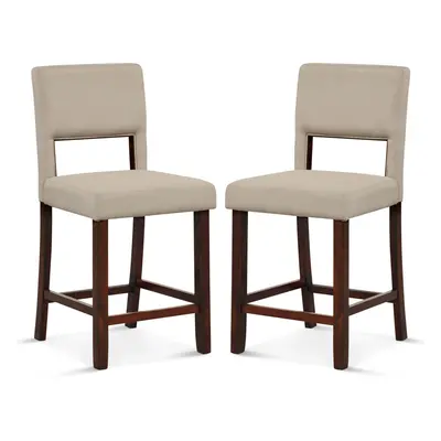 2 PCS Bar Chair Set Linen Counter Height Bar Stool Set w/Hollowed Back