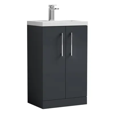 Floor Standing Door Vanity Unit with Polymarble Basin, Soft Black, 500mm