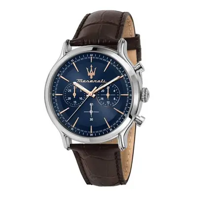 Maserati R8871618014- Epoca Chronograph Blue Dial Leather Strap Quartz 100M Men Watch, Blue