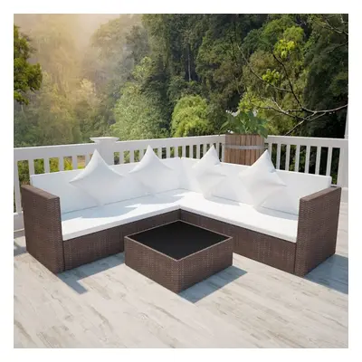 vidaXL Garden Lounge Set with Cushions Piece Poly Rattan Brown Table Sofa