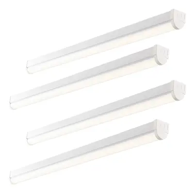 4 PACK 5ft High Lumen Batten Light - 65.5W Cool White LED - Gloss White & Opal