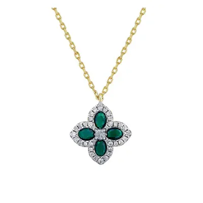 Jewelco London 14k Gold-plated Silver Green Oval CZ Pointed Quatrefoil Clover Pendant Necklace -