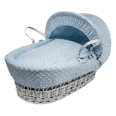 Blue Dimple White Wicker Moses Basket With Mattress & Padded Liner