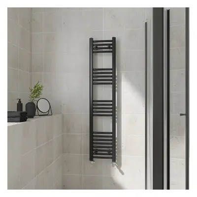 (Curved, 1400x300mm) Warmehaus Heated Towel Rail Black Bathroom Ladder Style Radiator Central He