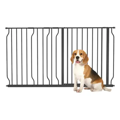 PawHut Dog Gate Wide Stair Gate w/ Door Pressure Fit, 75-145W cm, Black