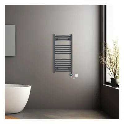 (Anthracite, 800x400mm) Pre-filled Electric Curved Heated Towel Rail Radiator Thermostatic