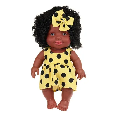 () 25CM Cute Soft Silicone Joint Movable Lifelike Realistic African Black Reborn Baby Doll for K