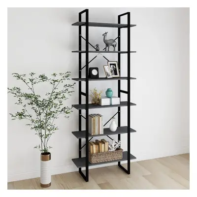 vidaXL Solid Pine Wood High Cabinet Grey Home Standing Shelf Storage Book Rack