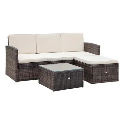 Outsunny 3pc PE Rattan Wicker Set 3-seater Sofa Footstool Table Brown