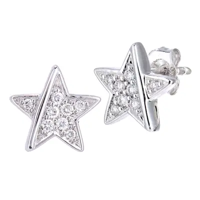 Jewelco London 18ct White Gold Round 12pts Diamond Collar Stripe Star Stud Earrings - PE0AXL5604