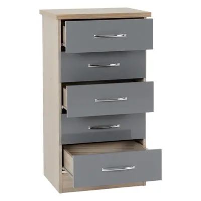 Nevada Drawer Narrow Chest Grey Gloss/Light Oak Effect Veneer