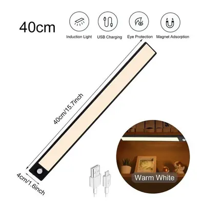 (Black 40cm, Warm Light) 20/40/60CM Body Sensing Small Night Light USB Charging Lamp LED Portabl