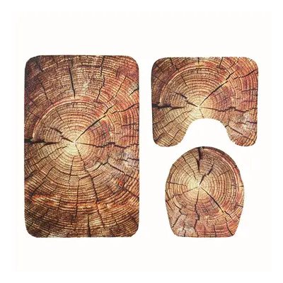 (3) Pcs Creative Wood Pattern Non Slip Carpet Bathroom Bath Mat Toilet Cover Lid Toilet Mat