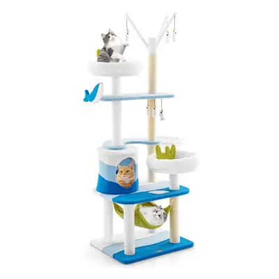 5-Layer Teddy Fleece Cat Tree Tower W/ Scratching Posts &Ocean-themed Condo Activity Centre