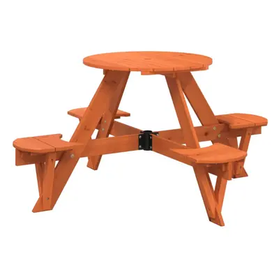 (dark brown) vidaXL Picnic Table for Kids with Umbrella Play Table Round Solid Wood Fir