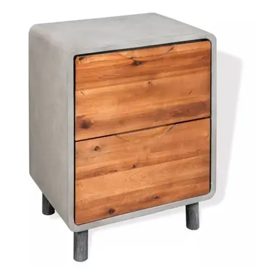 vidaXL Solid Acacia Wood Nightstand Concrete Bedroom Bedside Table Drawer