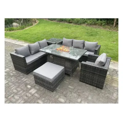 Fimous Rattan Garden Furniture Sofa Set Outdoor Patio Gas Fire Pit Dining Table Gas Heater Burne