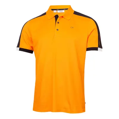 (S, Orange) Calvin Klein Mens Miles Moisture Wicking Sustainable Golf Polo Shirt