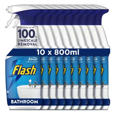 Flash Bathroom Cleaner Spray, Litres (800 ml x 10), Limescale Remover & Long Lasting Shine With 