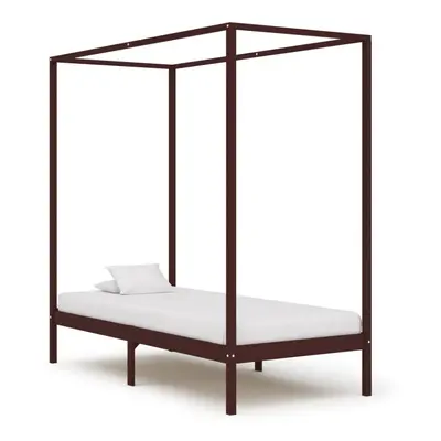 vidaXL Solid Pine Wood Canopy Bed Frame Dark Brown 100x200cm Bedroom Furniture