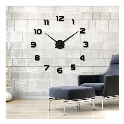 (Black) 3D Frameless Wall Clock Modern Mute Large Mirror Surface DIY Room Home Office Decoration