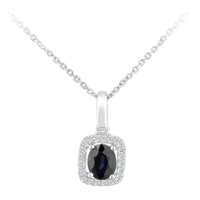 Jewelco London 9ct White Gold Round 5pts Diamond Oval 0.48ct Sapphire Cluster Pendant Necklace i