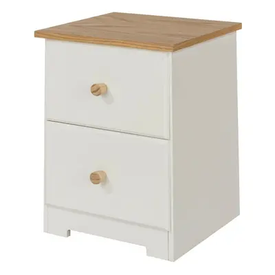 Oak and White Drawer Petite Bedside Cabinet Nightstand Side Table