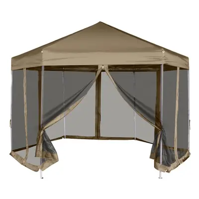 vidaXL Hexagonal Pop-Up Marquee with Sidewalls 3.6x3.1 m Taupe 220g/mÂ² Canopy