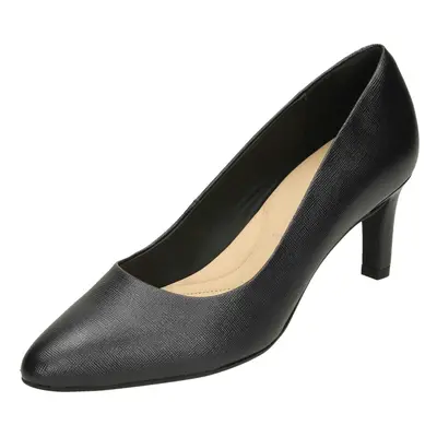 (UK 6, Black) Ladies Clarks Textured Court Shoes Calla Rose - E Fit