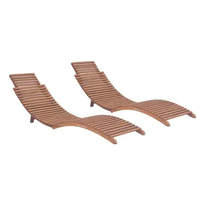 vidaXL 2x Solid Teak Wood Folding Sun Loungers Outdoor Furniture Day Beds