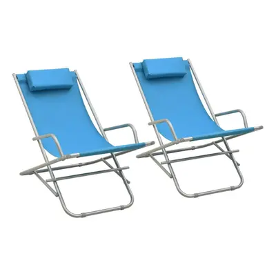 vidaXL 2x Rocking Chairs Steel Blue Folding Camping Swing Chair Sun Lounger