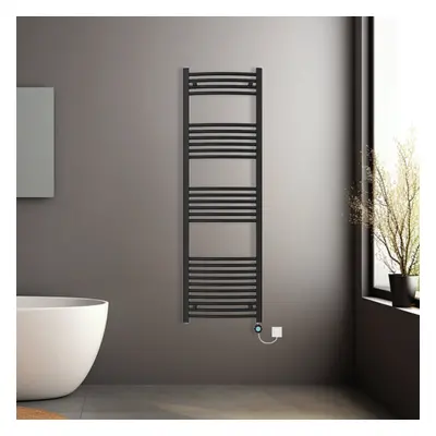 (Black, 1600x500mm) Pre-filled Electric Curved Heated Towel Rail Radiator Thermostatic