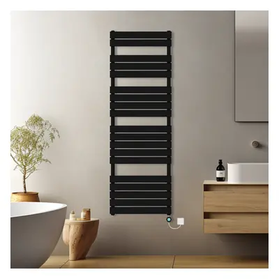 (Black, 1800x600mm) Pre-filled Electric Heated Towel Rail Radiator Flat Panel Thermostatic