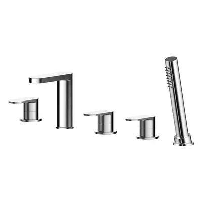 Deck Mounted Round Tap Hole Bath Shower Mixer Tap with Shower Kit - Chrome