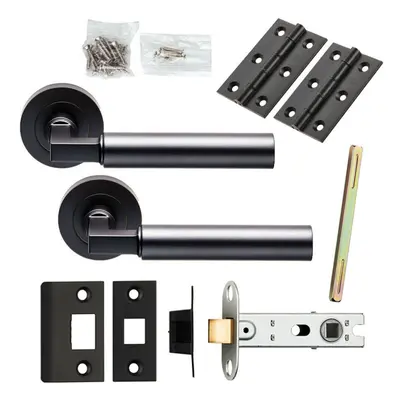 Door Handle & Latch Pack Matt Black Straight Round Lever Screwless Round Rose